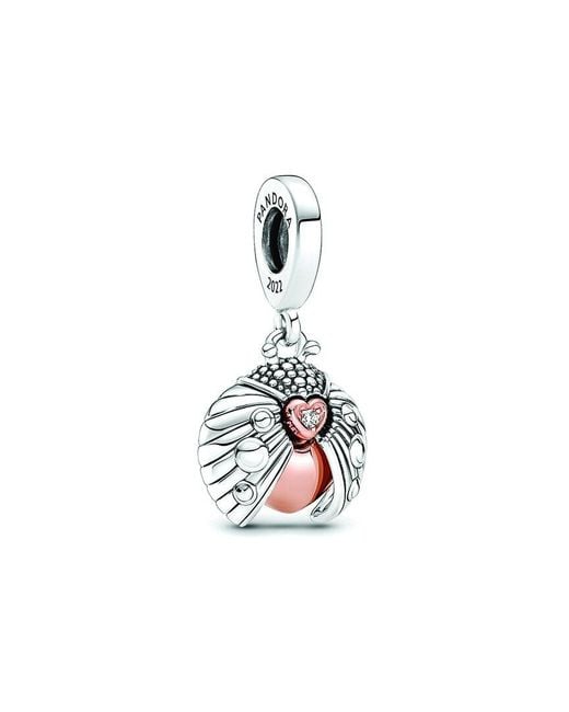 Pandora White Moments 14k Rose Gold Plated & Silver Ladybird Dangle Charm