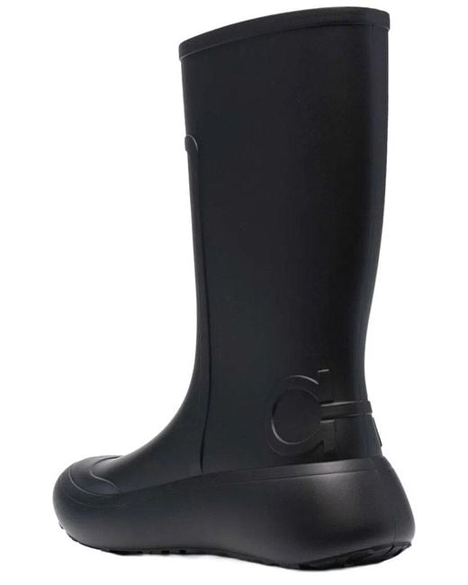 Ferragamo Black Gancini Debossed Fabric Rain Boot
