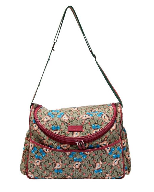 Gucci Natural Gg Canvas & Leather Ebony Fawn Print Original Baby Changing Bag (Authentic Pre-Owned)