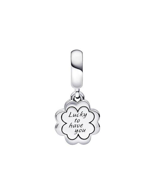 Pandora White Moments Cz Four-Leaf Clover Friendship Double Dangle Charm