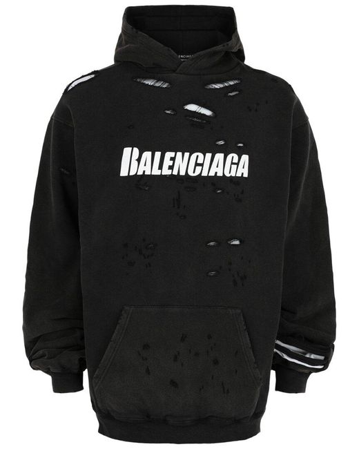Balenciaga Black Destroyed Bilayer Hoodie for men