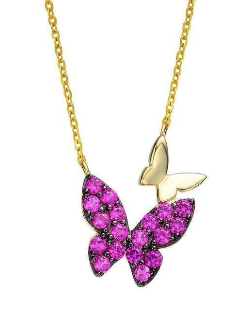 Genevive Jewelry Pink 14k Over Silver Butterfly Necklace