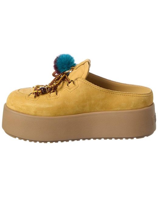 Fendi Natural Ff Logo Suede & Shearling Mule