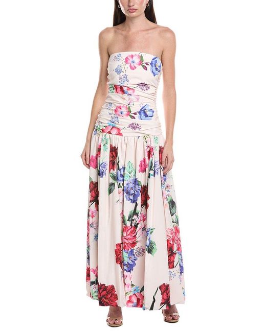 Maison Tara White Printed Draped Midi Dress