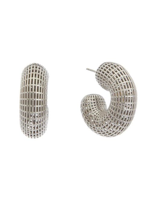 Oscar de la Renta White Mini Grid Metal Puff Earrings