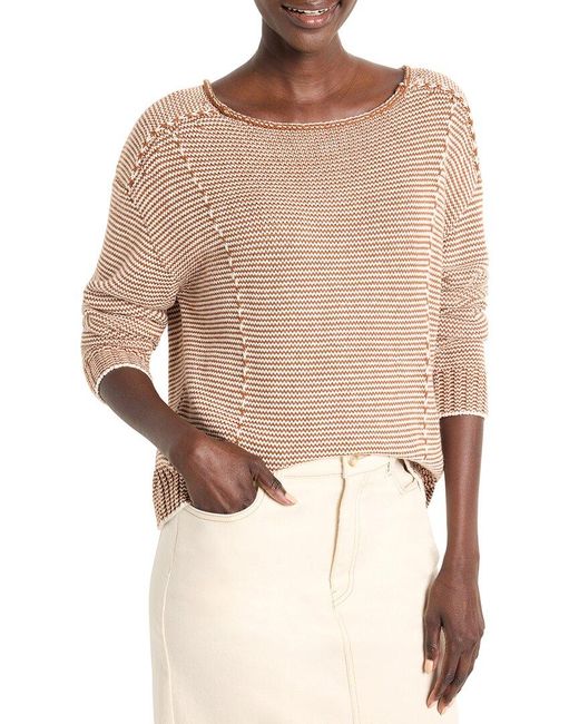 NIC+ZOE Natural Nic + Zoe Striped Seamed Cotton Cord Sweater