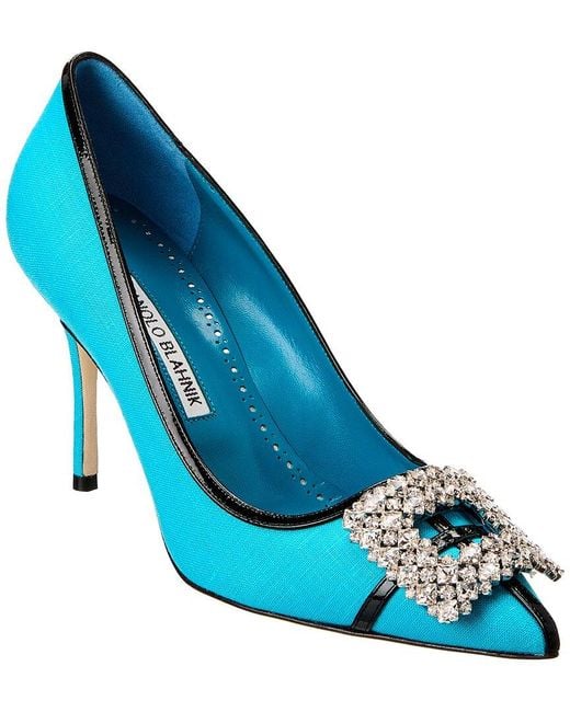 Manolo Blahnik Blue Tuberian 90 Linen & Leather Pump