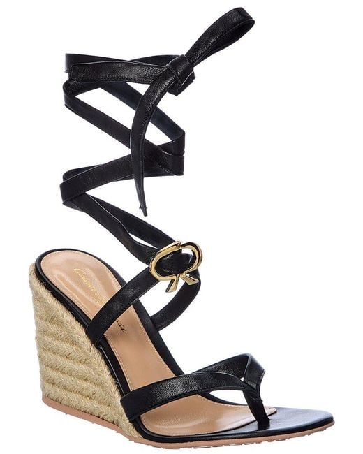Gianvito Rossi Green Ribbon Beachclub 85 Leather Wedge Sandal