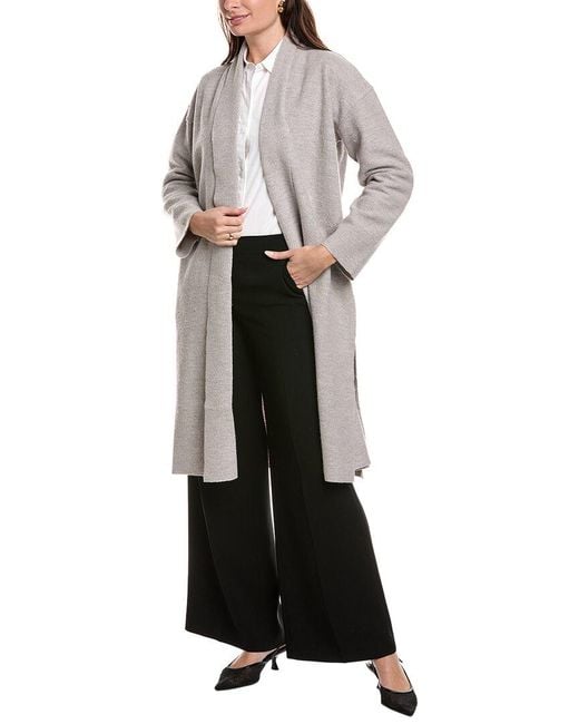 Eileen Fisher White Petite High Collar Wool Coat