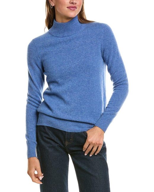 InCashmere Blue Basic Mock Neck 100% Cashmere Sweater