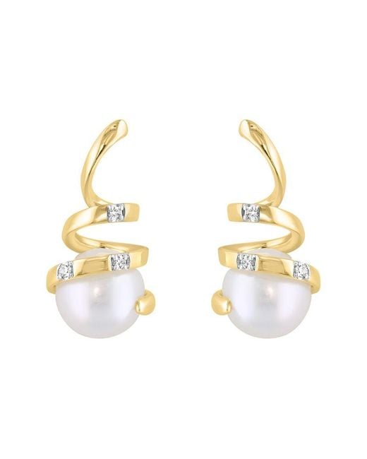 Effy Fine Jewelry Metallic 14K 0.02 Ct. Tw. Diamond & 6Mm Pearl Earrings