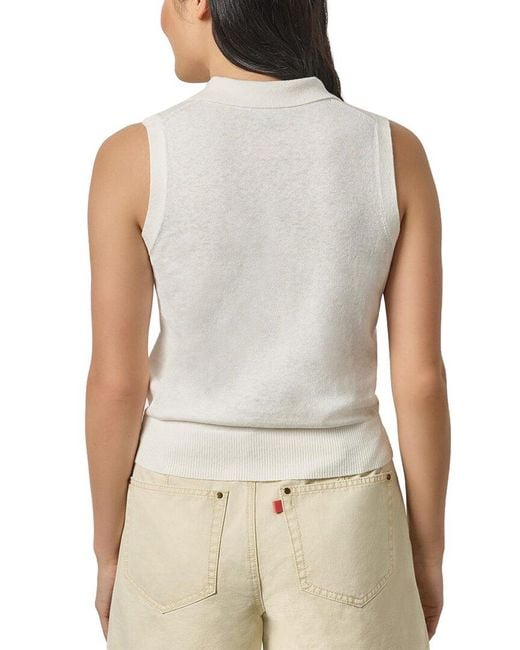 Lilla P Natural Sleeveless Linen-Blend Polo Sweater