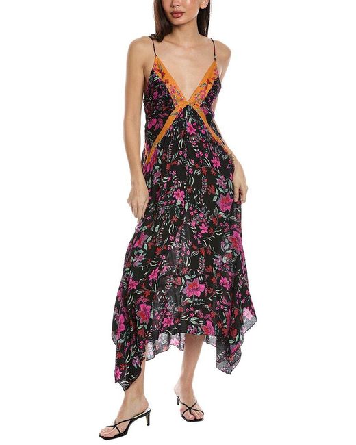 Free People Purple There She Goes Printed Maxi Slip Dress