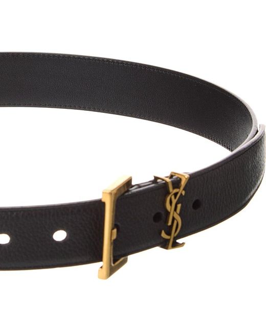 Saint Laurent Black Cassandre Leather Belt for men