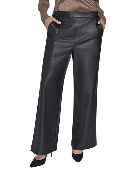 Halston Heritage Black Vegan Leather Wide Leg Pant