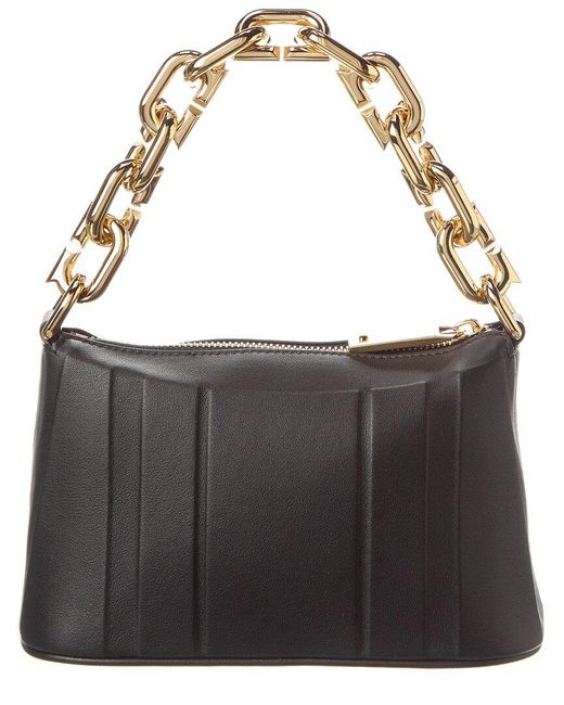 Ferragamo Black New Gancini Chain Leather Mini Bag