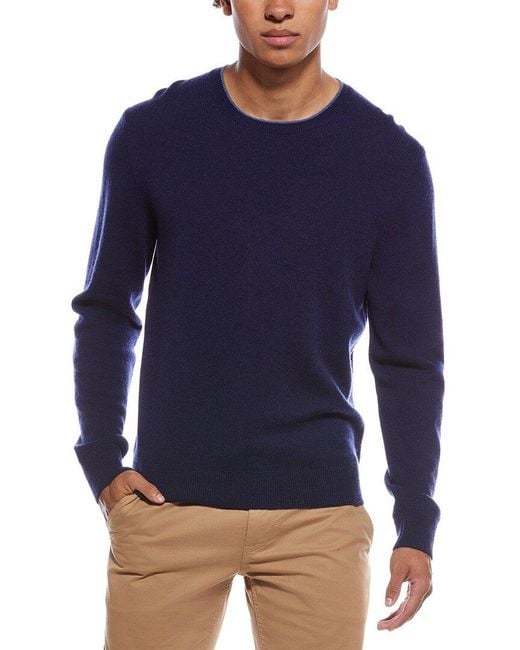 Amicale Cashmere Blue Brioche Two-Tone Cashmere Crewneck Sweater for men