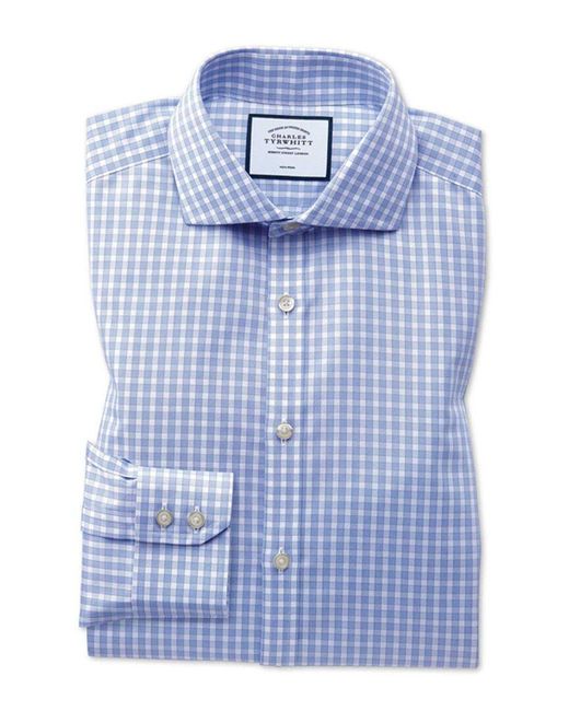 Charles Tyrwhitt Blue Non-iron Twill Gingham Shirt for men