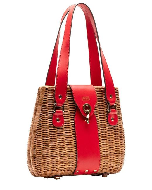 Frances Valentine Red Gigi Wicker & Leather Basket Bag