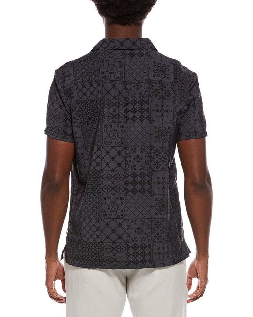 Vintage Summer Black Printed Textured Camp Shirt for men