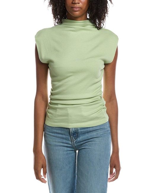 Michael Stars Green Amara Mock Neck Powershoulder Top