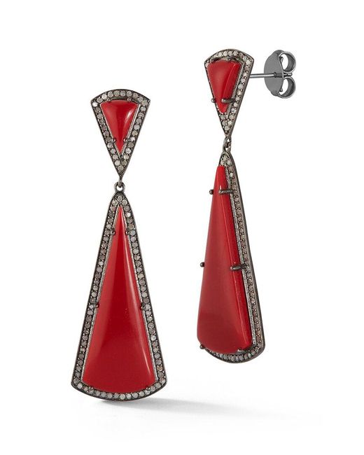 Banji Jewelry Red Silver 2.00 Ct. Tw. Diamond Drop Earrings