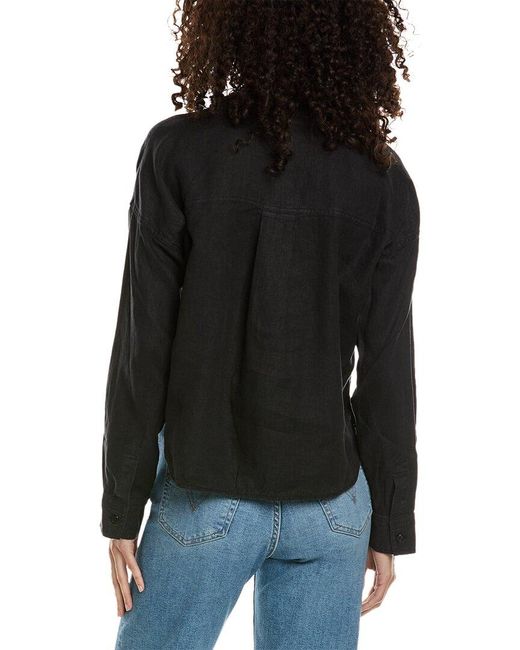Michael Stars Black Gracie Crop Button-down Linen Shirt