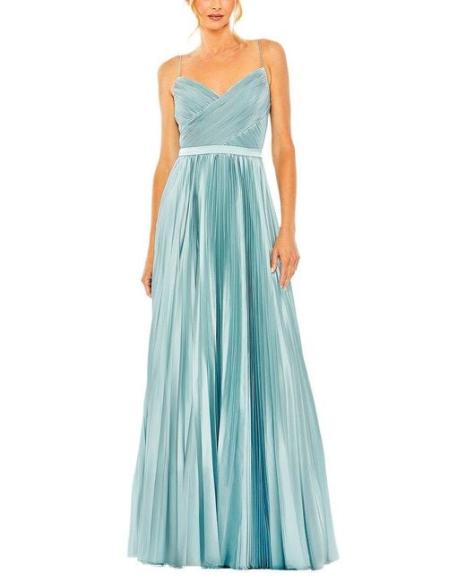 Mac Duggal Blue Strap Surplice Top Pleated Dress
