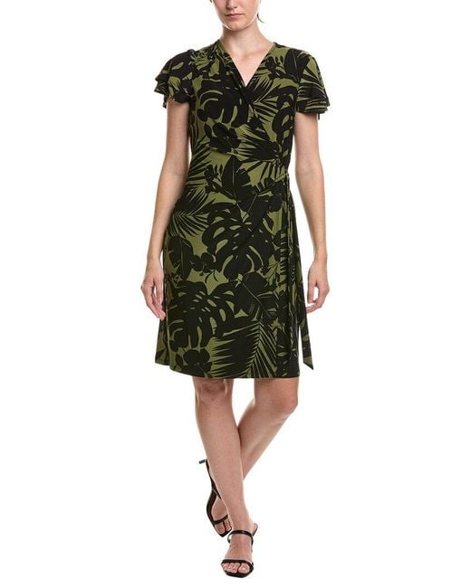 Anne Klein Green Flutter Sleeve Classic Wrap Dress