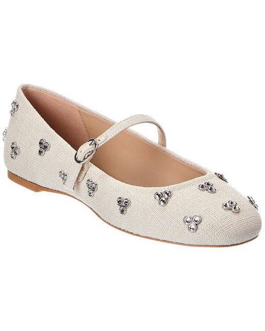 Stuart Weitzman White Tammy Linen Mary Jane Ballet Flat
