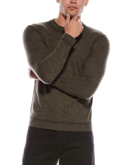 Autumn Cashmere Gray Wool & Linen-Blend Henley Crewneck Sweater for men
