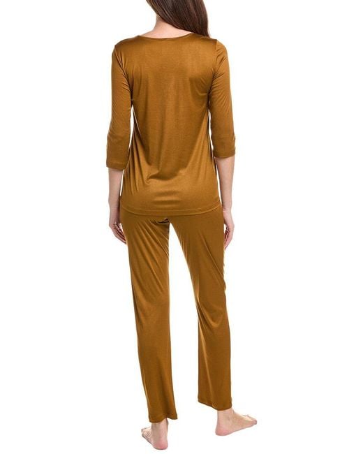 Hanro Brown 2Pc 3/4-Sleeve Silk-Blend Pajama Pant Set