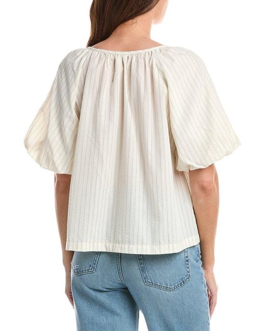 Max Studio White Bubble Sleeve Seersucker Shirt