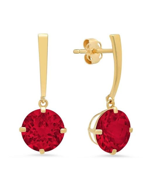 MaxColor Red 14k 4.10 Ct. Tw. Lab-grown Ruby Drop Earrings
