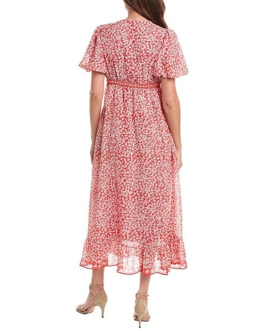 Max Studio Pink Bubble Sleeve V-Neck Empire Waist Midi Dress