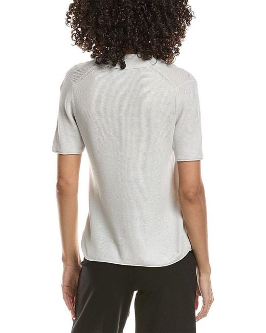 Theory White Open Collar Top