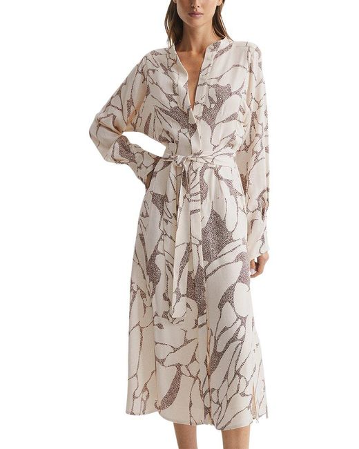 Reiss Natural Darcy Print Belted Midi Shirt Dress