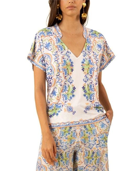 Hale Bob Blue Joelle Short Sleeve Top