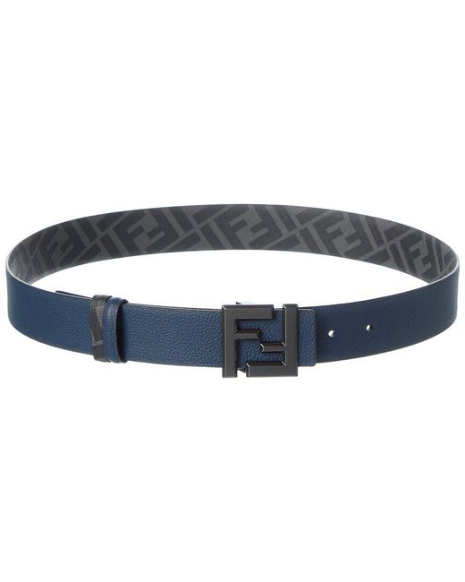 Fendi Blue Ff Squared Reversible Leather Belt for men