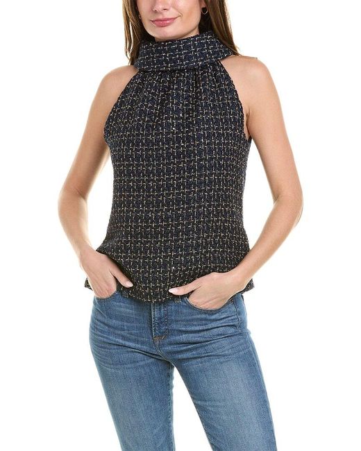 Sail To Sable Blue Cowl Neck Wool-blend Top