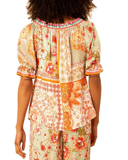 Hale Bob Orange Tatum Silk-Blend Blouse