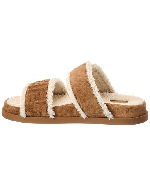 Fendi Brown Feel Suede & Shearling Sandal