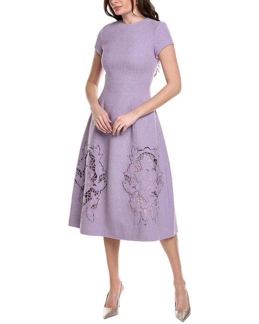 Oscar de la Renta Purple Tweed Silk & Wool-Blend Midi Dress