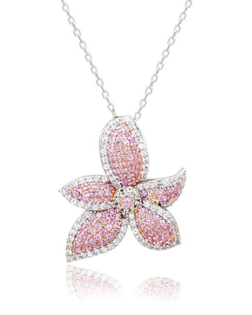 Suzy Levian Pink Silver 0.02 Ct. Tw. Diamond & Gemstone Pendant