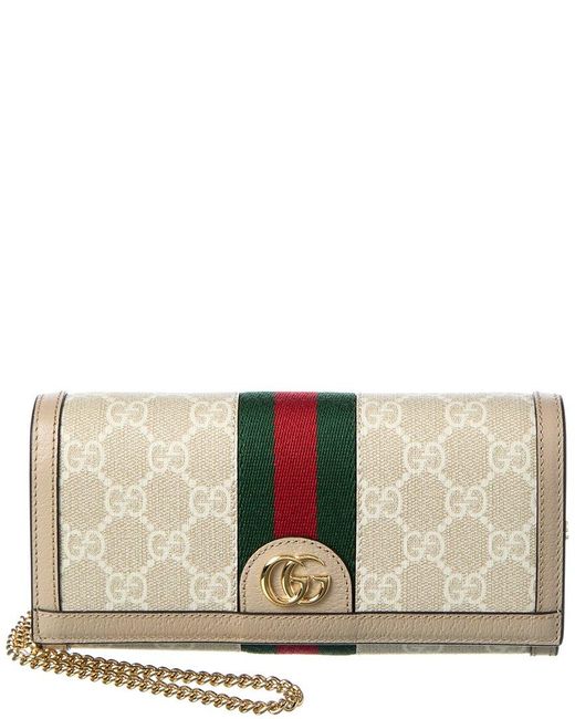Gucci Natural Ophidia Gg Supreme Canvas & Leather Wallet On Chain