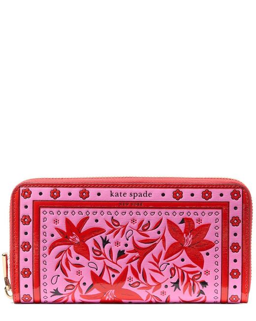 Kate Spade Red Morgan Bandana Embossed Saffiano Leather Wallet