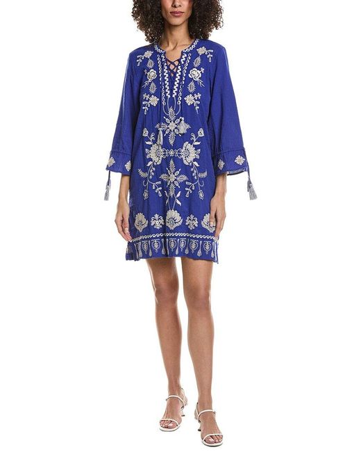 Johnny Was Blue Tie Front Kimono Sleeve Dress