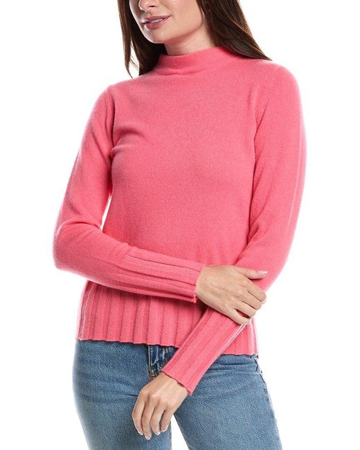 Forte Pink Rib Trim Funnel Neck Cashmere Sweater