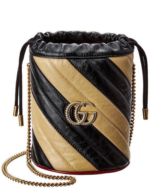 Gucci Black GG Marmont Torchon Mini Matelasse Leather Bucket Bag
