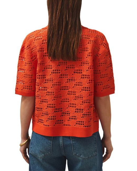 Reiss Red Fleur Crochet Cuban Shirt